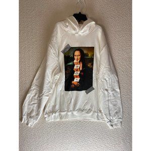 Nagri Hoodie Harajuku Graphic Print Chainsaw Man Mona Lisa White Size Large NWOT